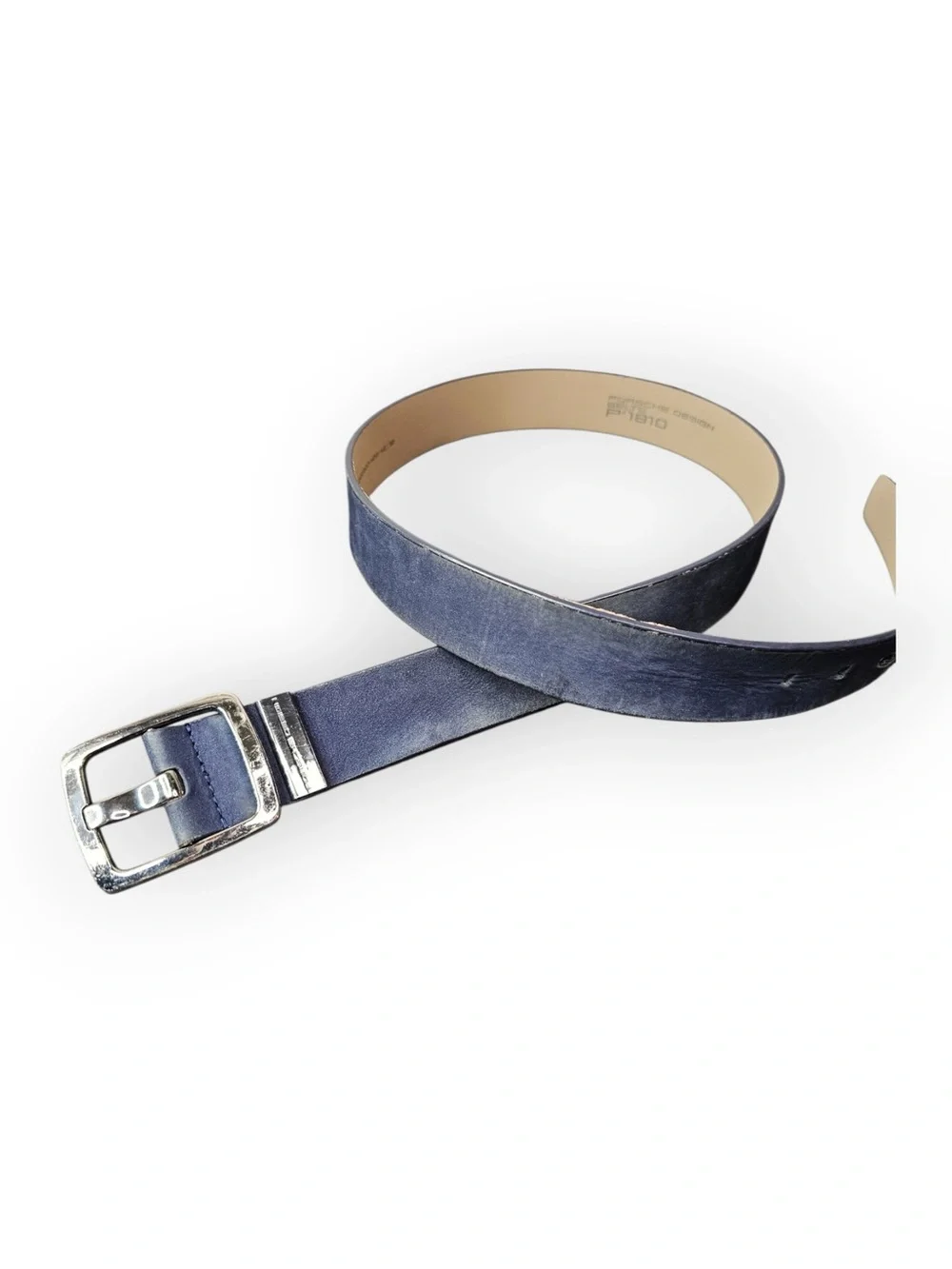 Porsche Design Blue Leather Mens Belt P'1810 Silver Buckle Size 42